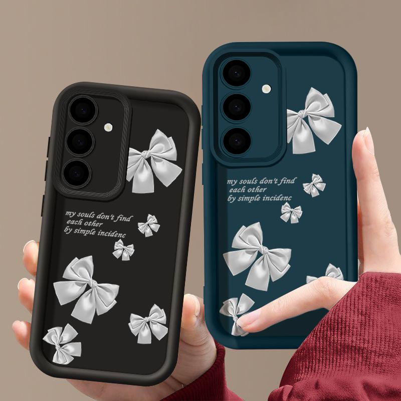 Мягкий матовый чехол TPU с принтом банта для Samsung S25 Ultra S24 FE S23 Plus A16 A56 A55 A36 A06 A26 A15 A35 A05, защитный противоударный чехол для телефона