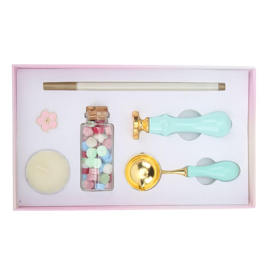 Набор для запечатывания воском Винтажная подарочная коробка с синей ручкой, цветочная брошь в виде цветка вишни, отсоединяется