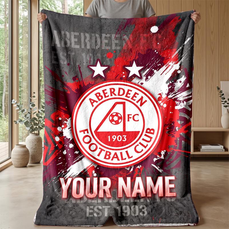 Custom Text Flannel Throw Blanket, Lightweight Cozy Bed Sofa BlanketAberdeen FC