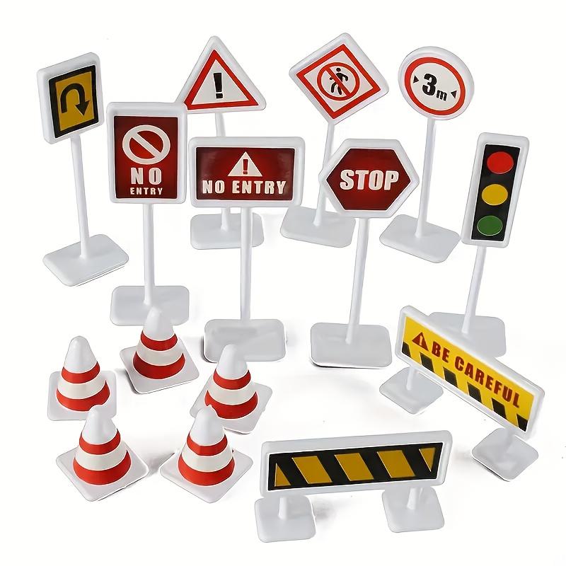 15Pcs Traffic Sign Model Standees, Mini Intersection Light & Barrier Ornaments