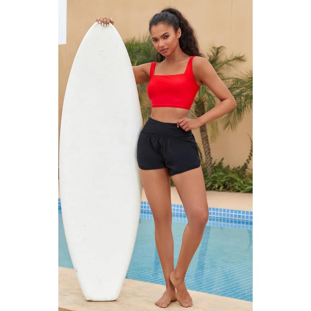 CHARMLEAKS Женский топ бикини с квадратным вырезом, быстросохнущий купальный костюм с защитой UPF 50+, только верхняя часть