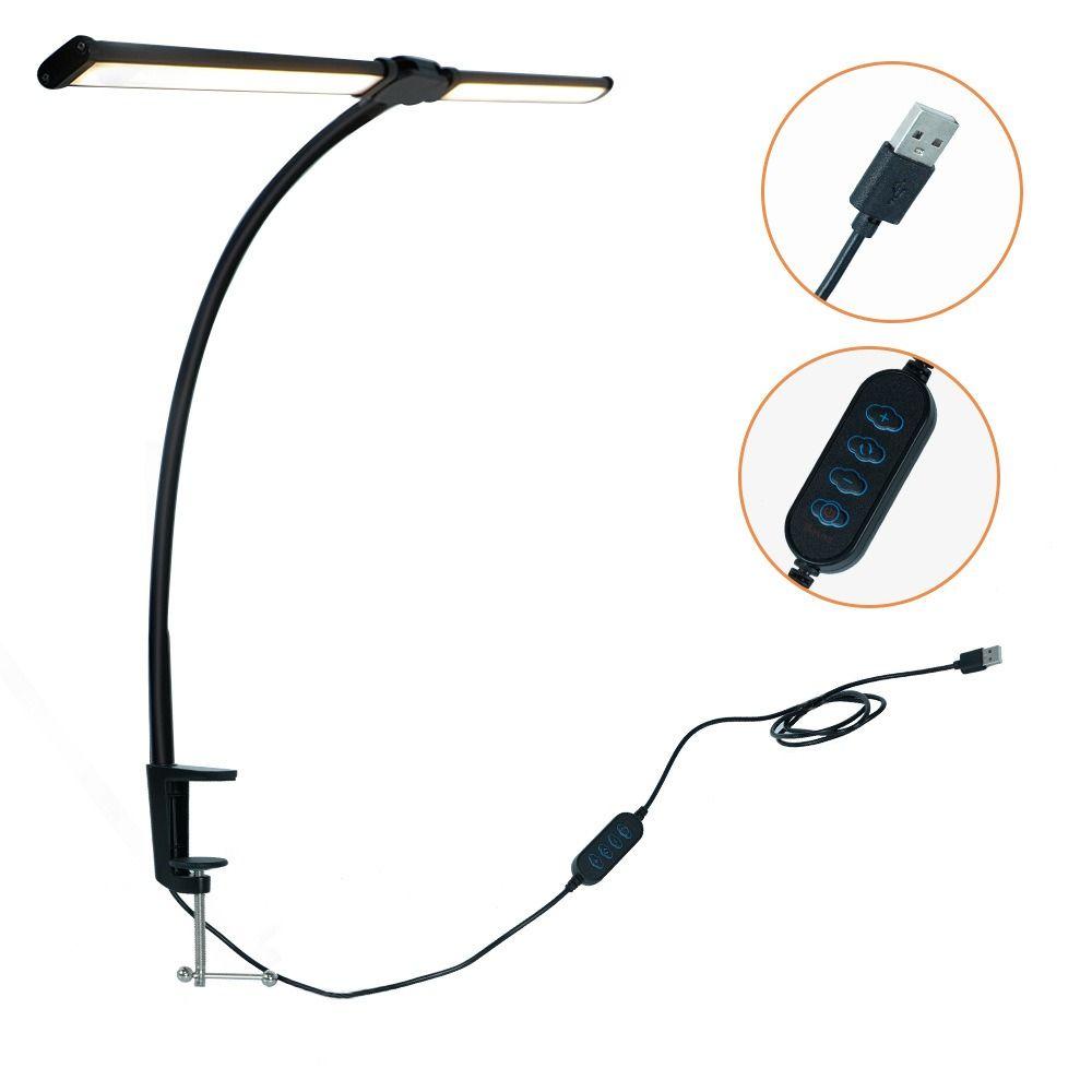 Double Head Led Desk Lamp 3 Color Modes Dimmable Clamp Desk Lighting Gooseneck Smart Light Study