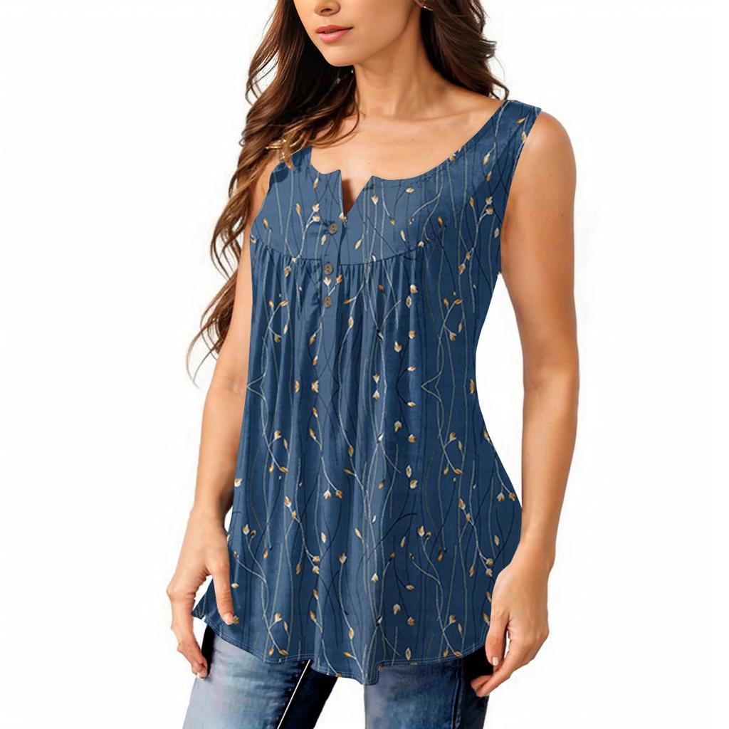 Женская мода, однотонная плиссированная повседневная футболка без рукавов, жилет на пуговицах, топ