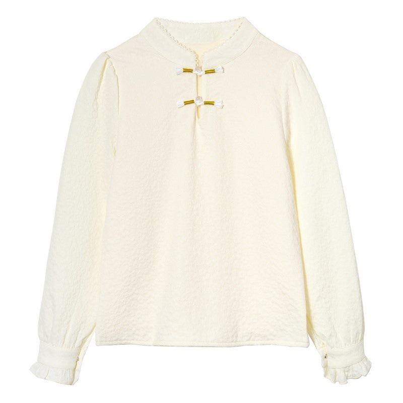 Ретро пуловер с воротником-стойкой и пуговицами-лягушками: Плюс Велюровый Утепленный Базовый Слой на Осень/Зиму 2025, Новый Китайский Стиль.