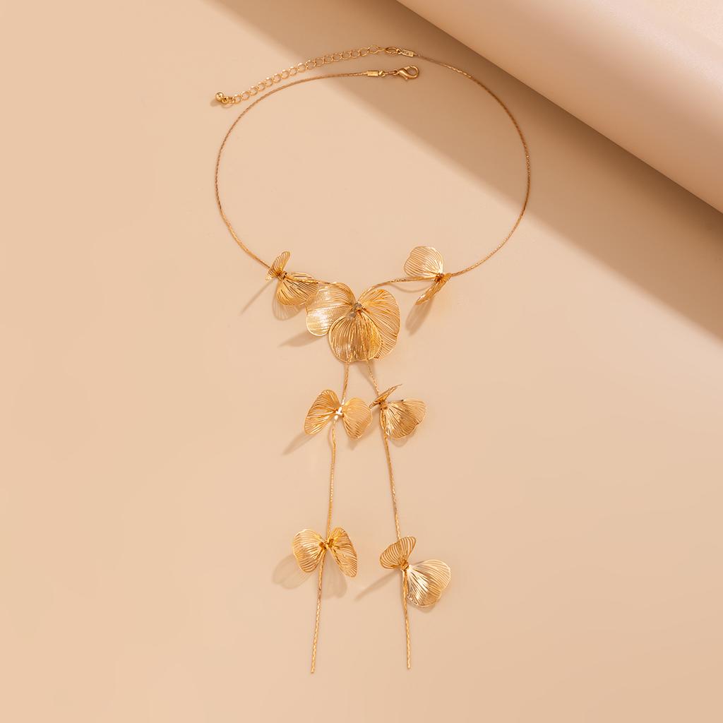 Ingemark Kpop Flower Petal Long Tassel  Chest Chain Necklace for Women Trend 2025 Wedding Bridal Sexy Choker Neck Jewelry Gift