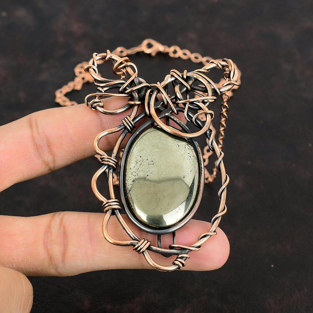 Ожерелье из пирита, обернутое медной проволокой, ювелирные изделия ручной работы, регулируемое ожерелье-цепочка, ожерелье из медной проволоки, ожерелье из драгоценных камней, подарки для мамы