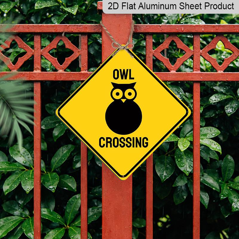 2D Flat 1pc - Metal Sign Featuring A 2D Flat Design of An Owl Crossing Warning, Suitable for Indoor and Outdoor Decoration in Gardens, Yards, and