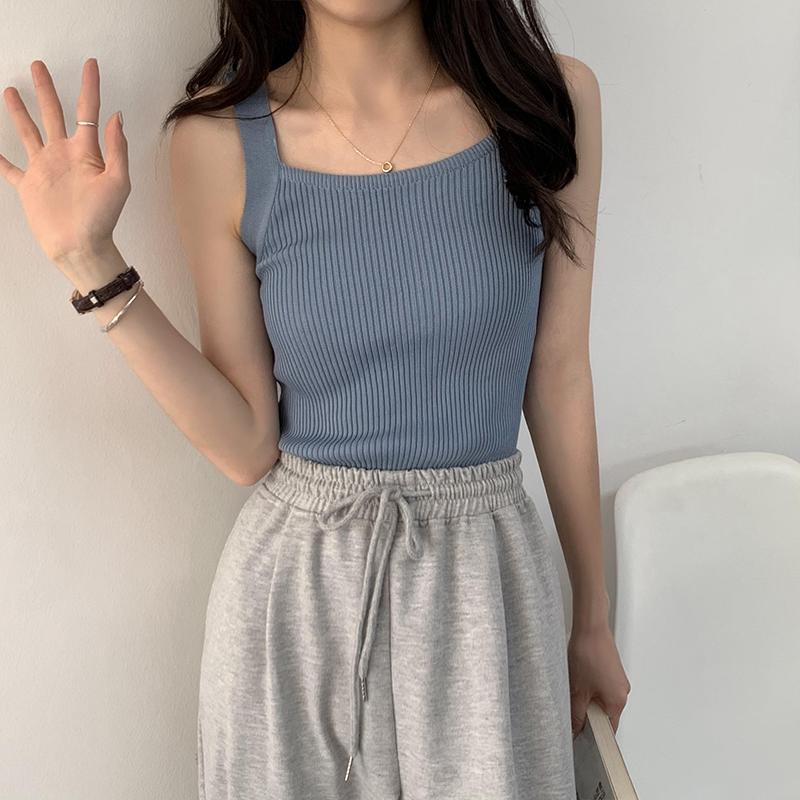 Women Crop Tops Strapy Casual Camis Sleeveless Tank Tops Cute Casual Tops Plain Camis Square Tops for Women Haut Femme Tanks Camis