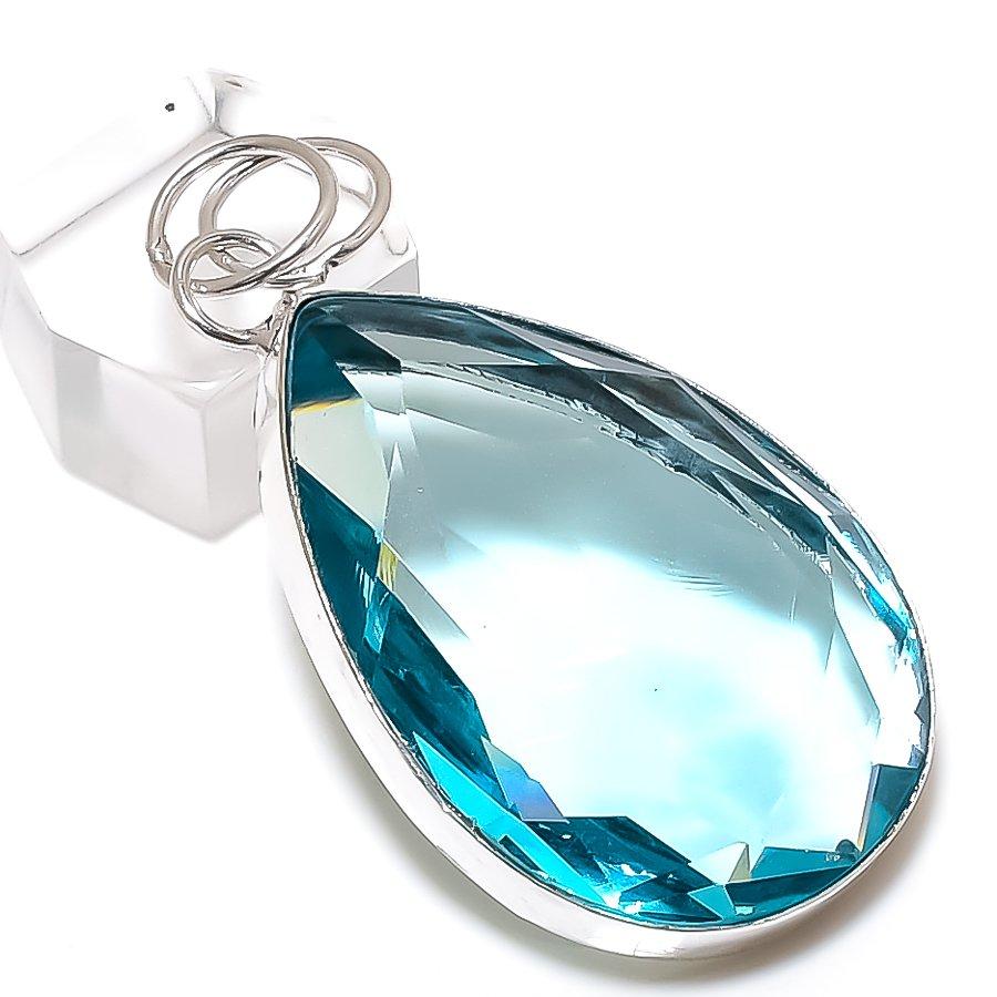 Ювелирный кулон ручной работы из стерлингового серебра 925 пробы с натуральным швейцарским голубым топазом 2,21 дюйма M0G43