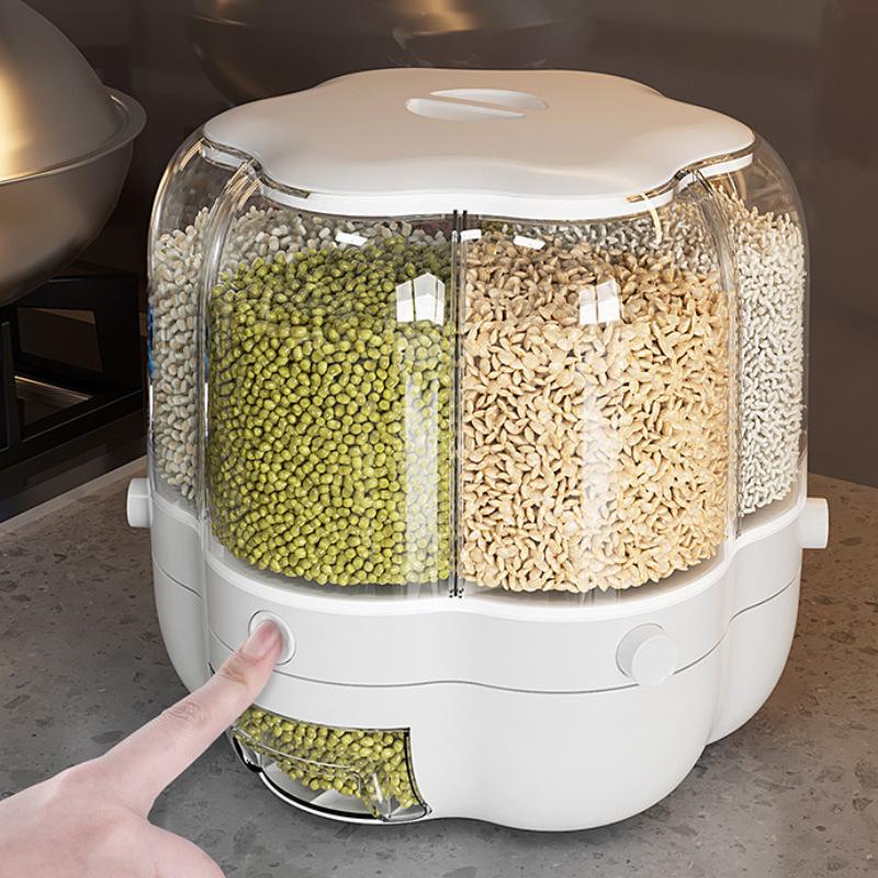 Роторный дозатор зерна с 6 отделениями, контейнер для хранения зерна, кухонная организация и хранение, кухонные аксессуары