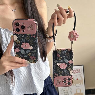Модный Ретро Чехол для Телефона с Хризантемой для iPhone 13 15 14 16 17 Pro Max Чехол со Шнурком на Запястье Противоударный Фунда