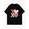 Oversized T Shirt Dress Black Xo Heart Print With Leopard And Dalmatian Patterns Casual Wear For Women