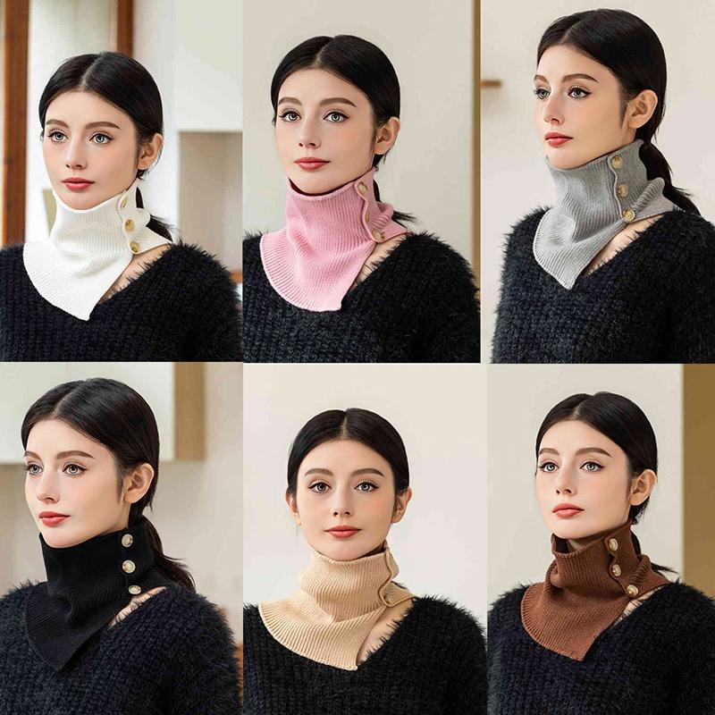 Solid Soft Knitted Neck Warmer Sport Scarf Women Men Button Face Cover Winter Running Warm Scarves Thick Cold-proof Collar