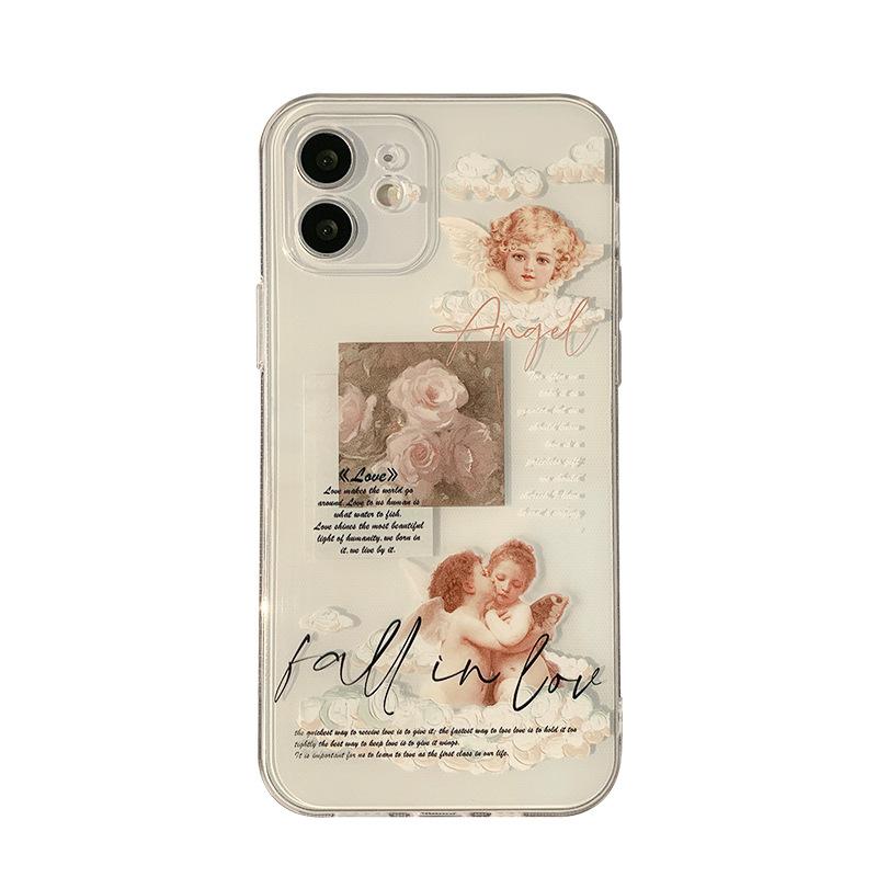 Retro Angel Rose Phone Case Suitable for iPhone 13, iPhone 14, iPhone 15, iPhone 16 Pro Max