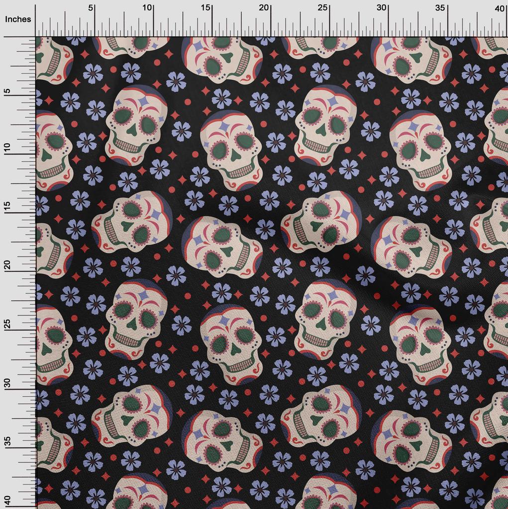 oneOone Georgette Viscose Black Fabric Skull Dress Material Fabric Print Fabric By The Yard 42 Inch