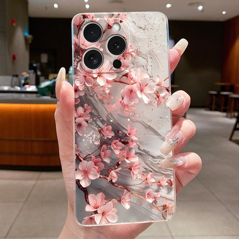 Cases For iPhone 16 Pro Max 16Pro Flower Butterfly Phone Case For iPhone 16e 16 Plus Soft Silicone Transparent TPU Back Cover