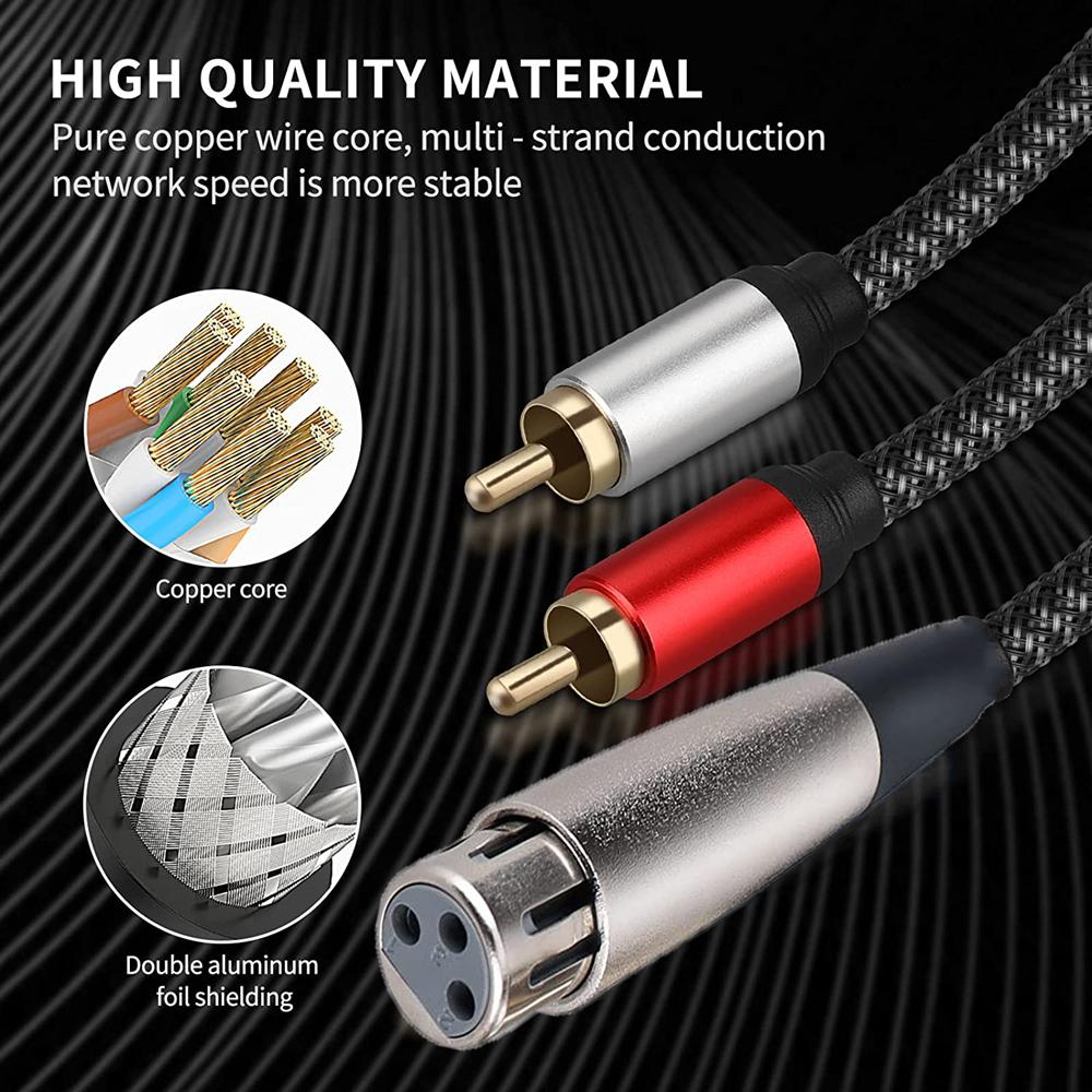Профессиональный кабель XLR (папа/мама) на двойной RCA (папа) для передачи чистого аудиосигнала, стерео аудио кабель-переходник