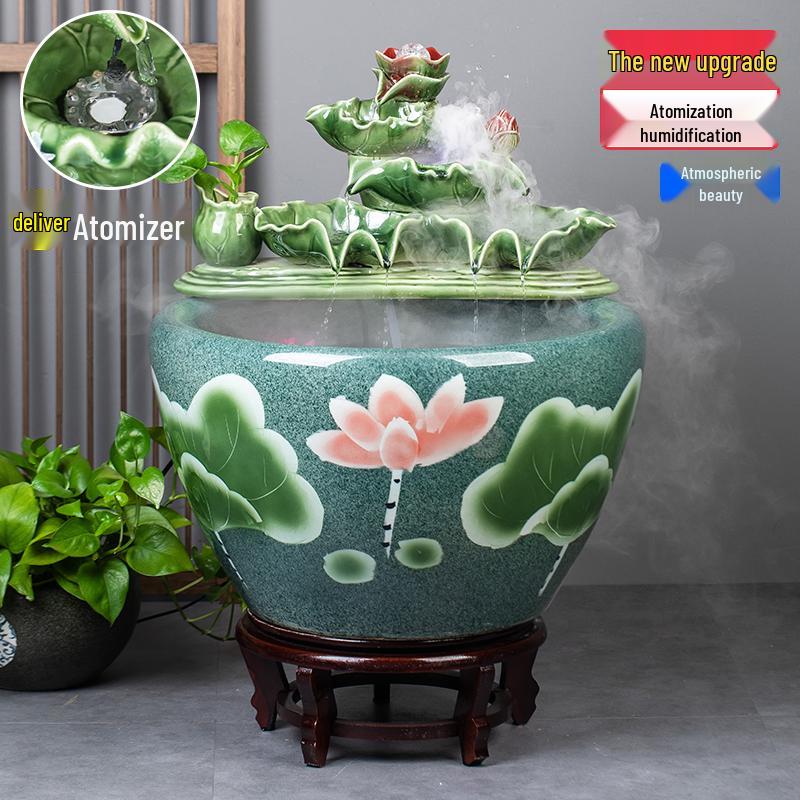 Цзиндэчжэньский аквариум для золотых рыбок: Напольный керамический водный объект для балкона, офиса или гостиной.