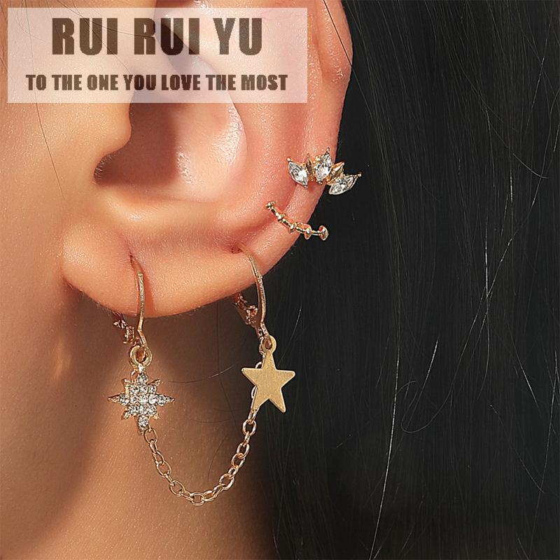 RUI RUI YU 3 шт./компл. набор серег из сплава, простые серьги с кисточками и звездами, комплект длинных серег с цирконием