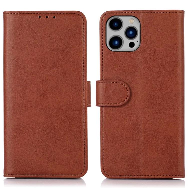 For iPhone 16 Pro Case Cowhide Texture Leather Wallet Phone Leather Cover - Black