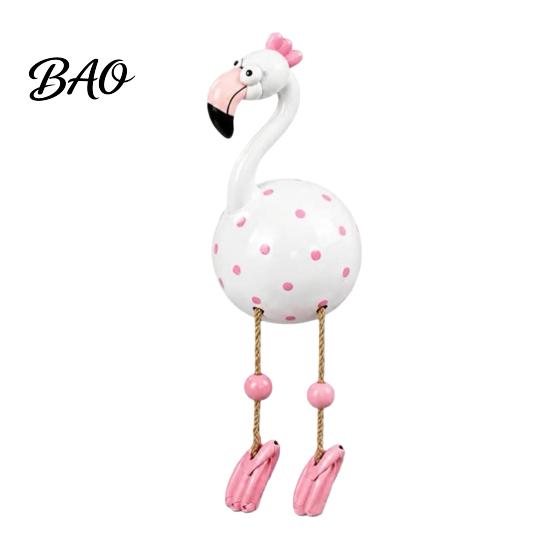 Tropical Garden Decor Cute Dangle Leg Flamingo Figurine, Polka Dot Statue, Whimsical Figurine Resin Home Ornament for Indoor Outdoor Patio Yard Shelf