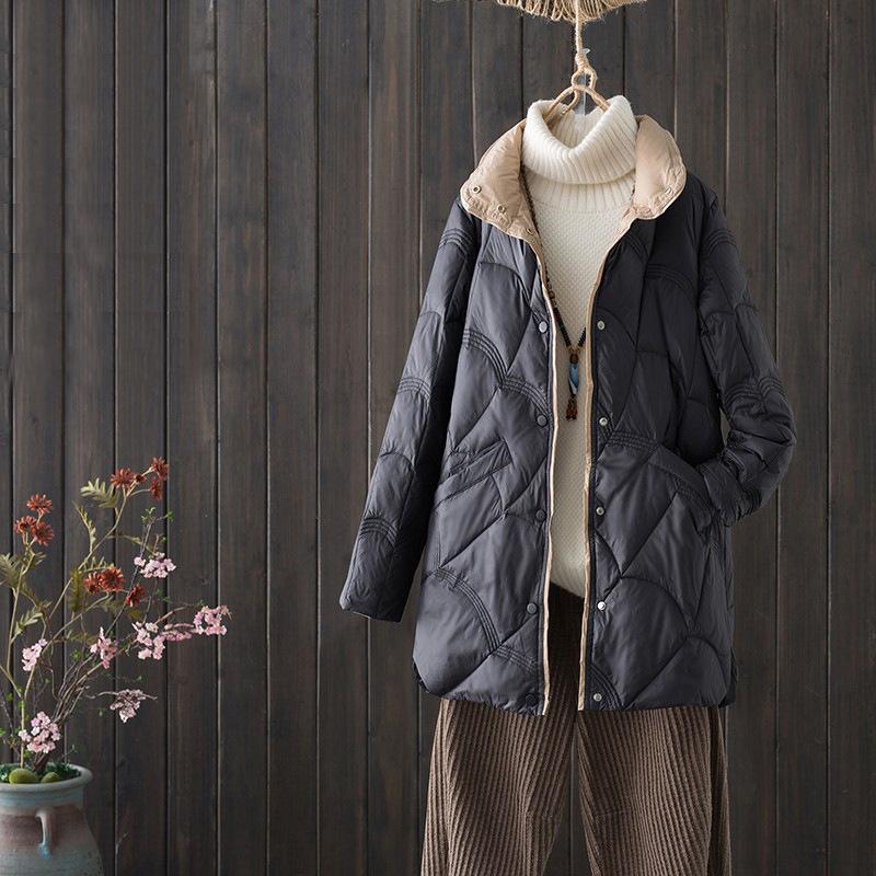 Женское зимнее пальто с воротником-стойкой и длинным рукавом, однотонное, однобортное, свободное, повседневное, белое, тонкое и легкое