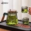 Home And Kitchen Puer Tea Teapots Coffee And Tea Tableware Wooden Handle Coffee Kettle 650ML Transparent Glass Tea Pot