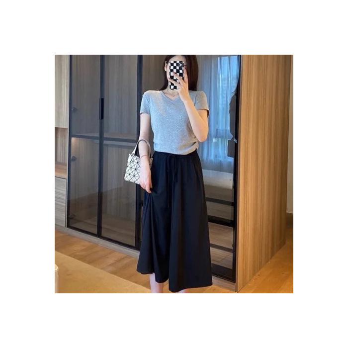 Женские широкие брюки из ледяного шелка с высокой талией — летние, утягивающие, в корейском стиле, свободный крой, подходят для фигуры типа «груша», юбка-брюки на завязках