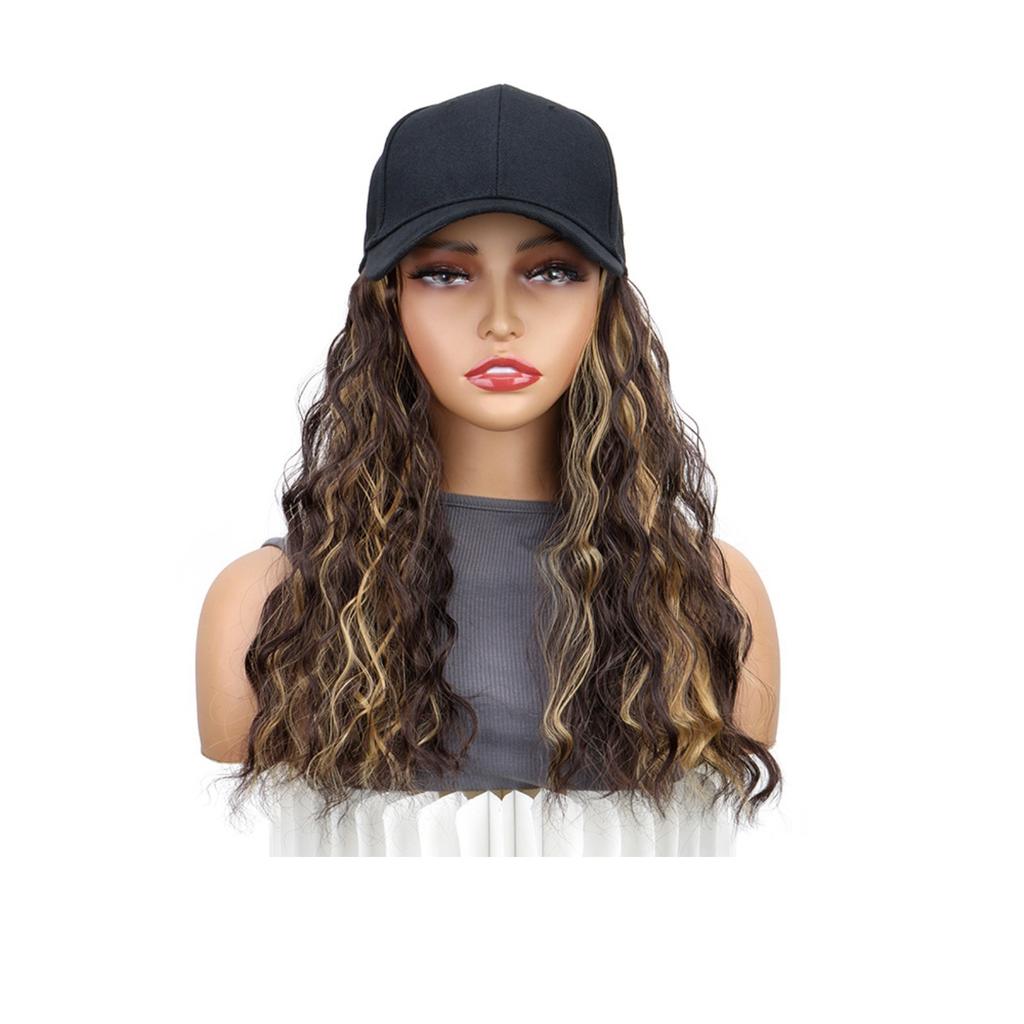 Baseball Cap One-piece Medium Length Water Wave Wig 17 Inch Curly Wave Hair Piece For Women Girls