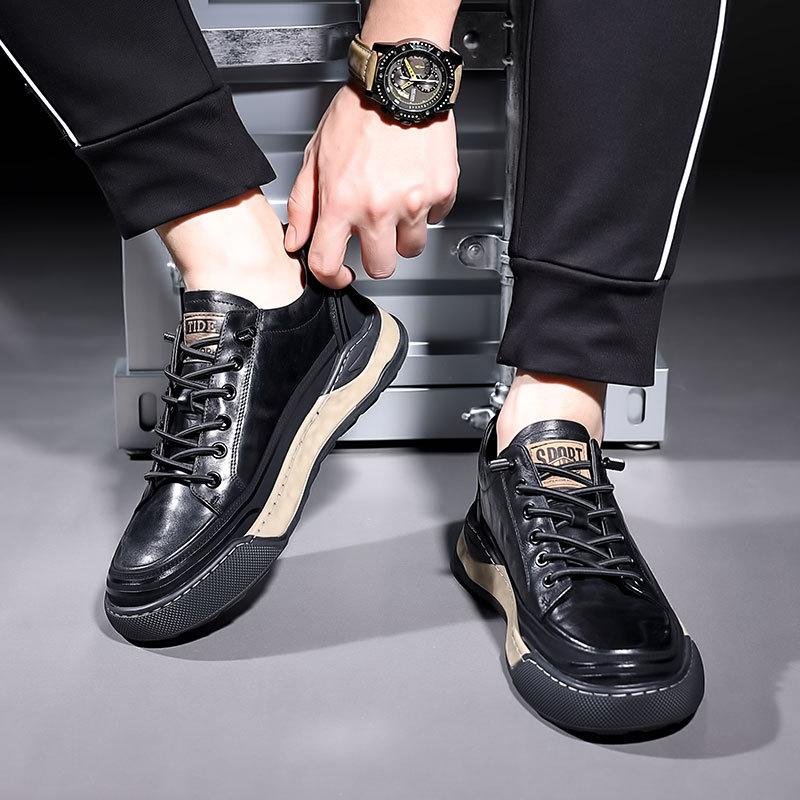 Men's Shoes Trendy Brand High-end Autumn New Hand-scratched Sports Board Shoes Men's Thick-soled Leather Color Matching Casual Shoes Versatile