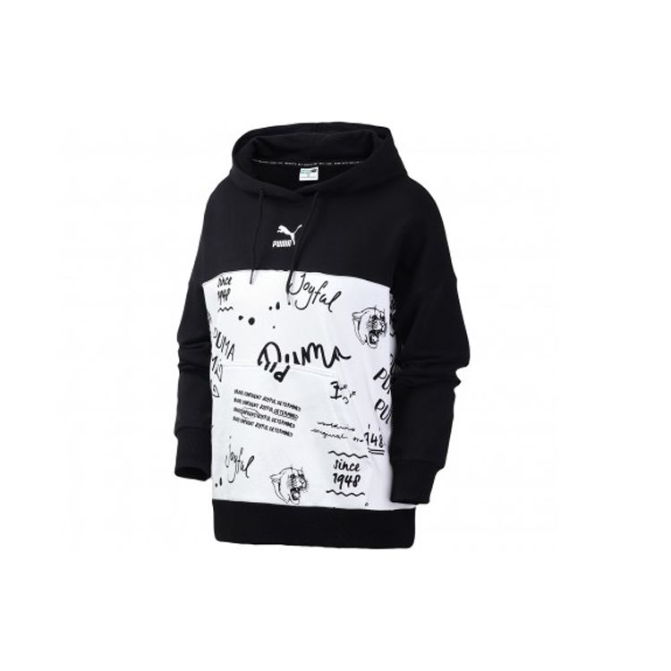 Puma Classics Aop Logo Hoodie With Drawstring Женская толстовка с капюшоном Черный 595910-52