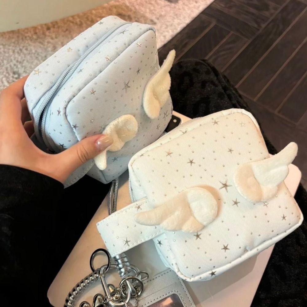 Mini Size Makeup Bag for Women with Handle Wings Patchwork Portable Instant Camera Bag Multi-Purpose Reusable Zipper Coin Purse