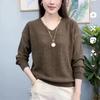 Spring and Autumn New Sweater Knitwear Hollow V-neck Versatile Fashion Loose Bottom T-shirt Small Shirt Women's Casual Solid Color