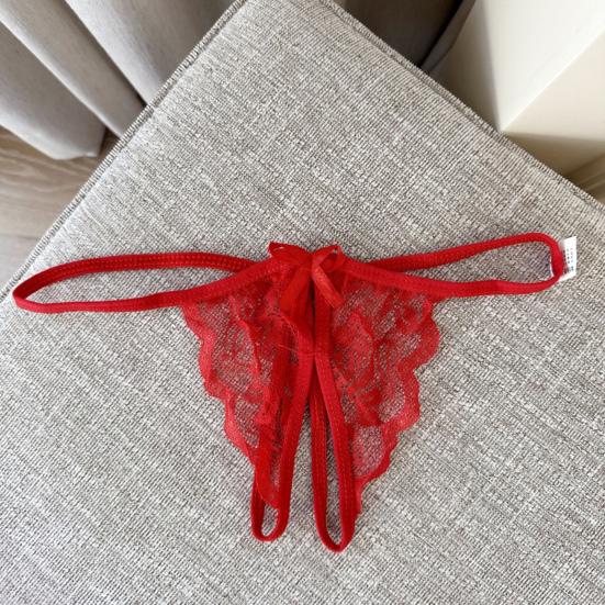 Women Panties Lace Open Crotch See-through Bow-knot Decor Solid Color Thongs G-string Lady Low Waist Thin Intimate Women Underwear