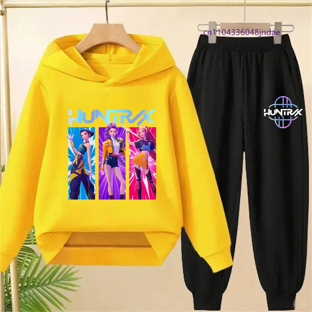 K-pop Толстовка с принтом охотников на демонов Детская мультяшная одежда Толстовки с капюшоном для девочек Штаны Набор из 2 предметов Наряды для малышей