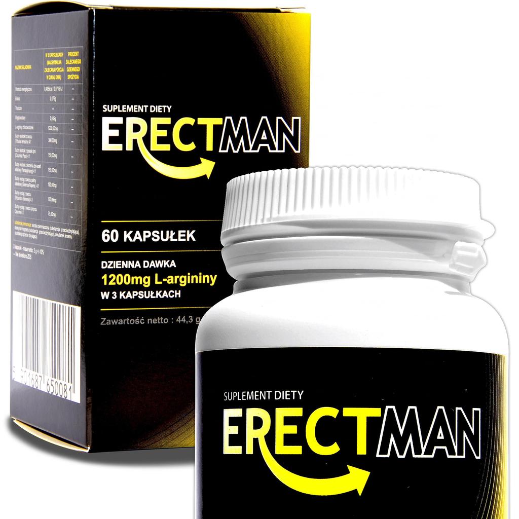 Таблетки ErectMan, добавка, поддерживающая увеличение жизненной силы, 60 капсул