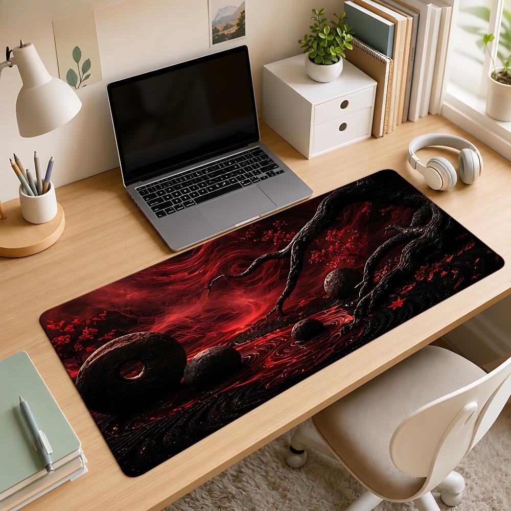 AntiSlip Red And Black Abstract Flame Mouse Pad Simple Oval Desktop Pad Suitable For Office Programmer Desktop Accessories