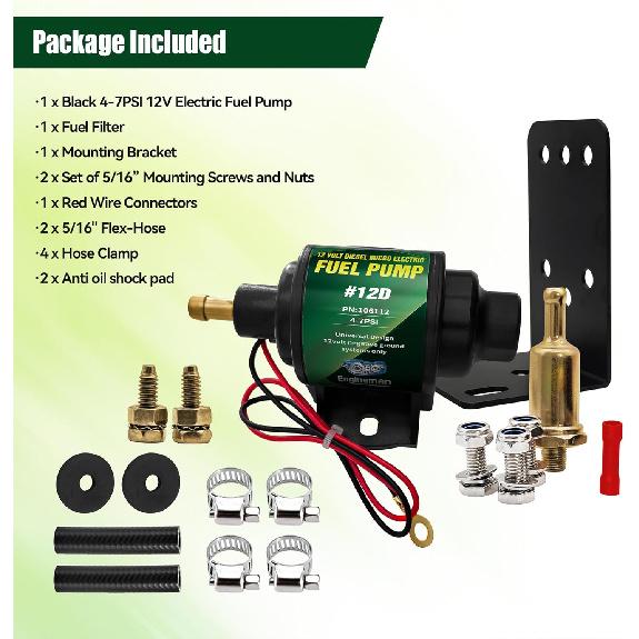 12D Micro Electric Diesel Fuel Pump Universal 5/16 Inch Inlet And Outlet 12V 1-2 A, 35 GPH, 4-7 PSI