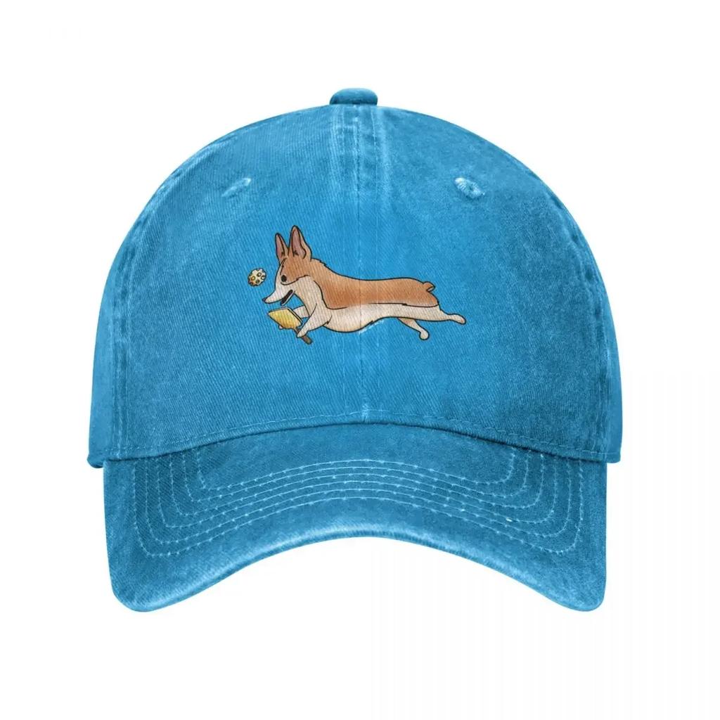 Corgi chasing hisher Pickleball on red Baseball Cap Golf Cap Luxury Brand hats for Unisex western Hat Unisex Womens