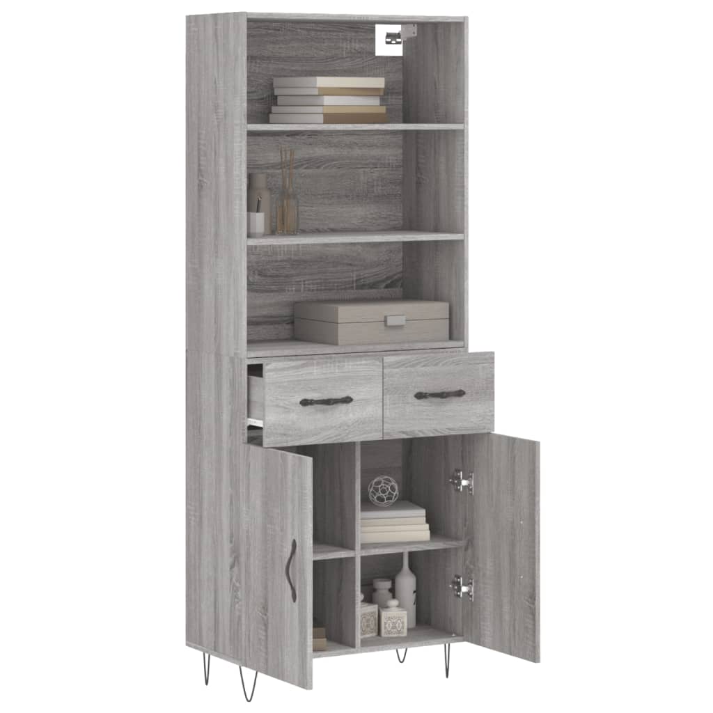 Vidaxl Witrynka Szary Dąb Sonoma 69,5X34X180Cm Materiał Drewnopochodny