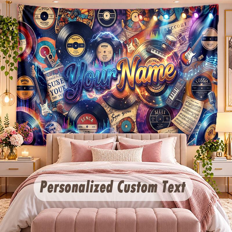 Music General (234) Theme Wall Tapestry Customized With Name Text Personalized Hanging Tapestry For Bedroom Living Room Decor