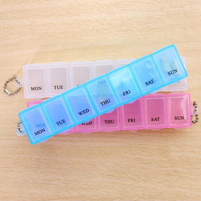 Hot Portable 7 Day Pill Box Weekly Tablet Holder Storage Container Case Travel Medicine Splitters 3 Colors Pill Case Organizer