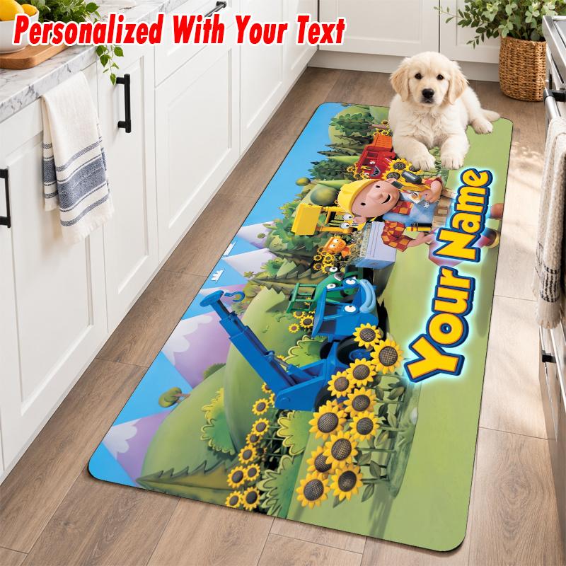 Bob the Builder Custom Text Flannel Floor Rug Soft Kitchen Mat Personalized Non Slip Carpet