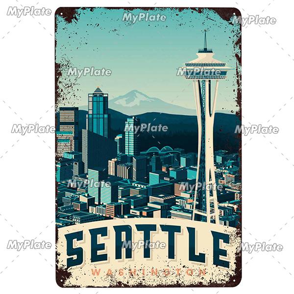 USA Tin Signs Vintage Metal Sign City Plaque Wall Decor for Garage Bar Pub Man Cave Decorative Plate Iron Country Painting