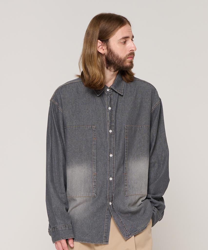 CARGOBROS Washed Square Denim Shirt (Dark Denim)