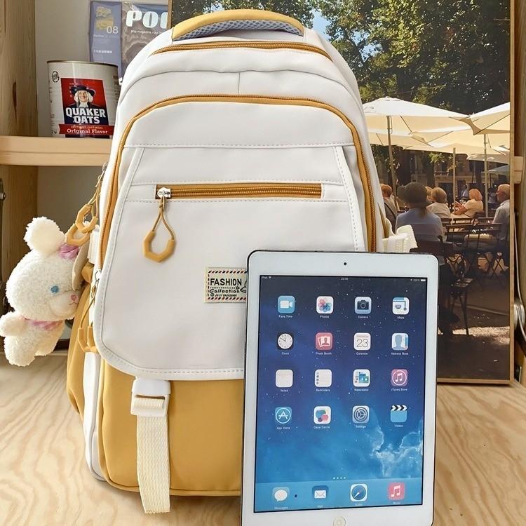 Trendy Girls' High School Backpack With Colorful Contrast Design Soft Retro Bookbag For Teens