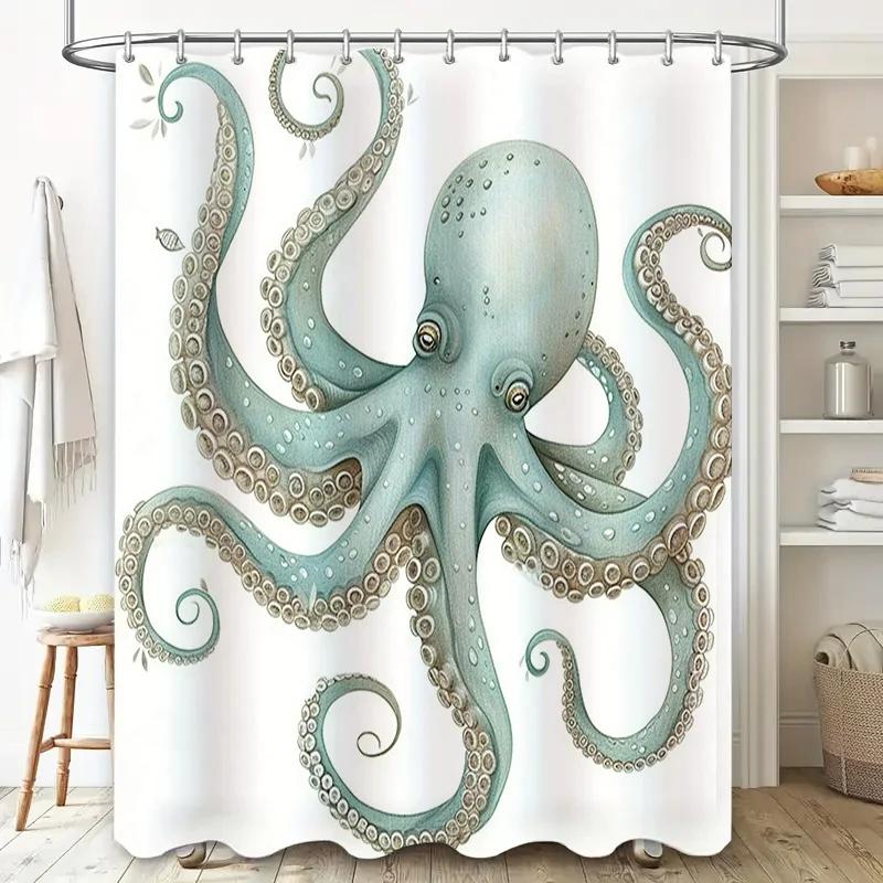 Octopus Shower Curtain Extra Large Bath Decor for Modern Kitchens Bathrooms Printed in HD, Waterproof Fabric