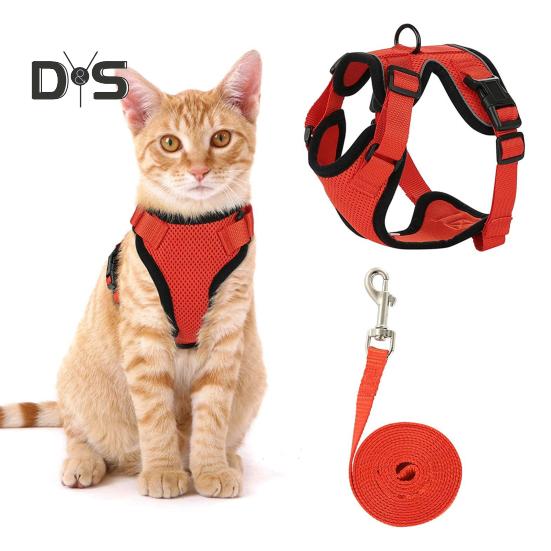 Кошачья шлейка и поводок для прогулок, регулируемый, устойчивый к побегу, жилет для котят, шлейка со светоотражающими полосками для котят средних и больших размеров