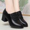Fashion Autumn Winter Soft Sole Soft Leather Comfortable Thick Heel Shoes Middle Deep Mouth Fashion Women's Elegant Single Shoes Daily