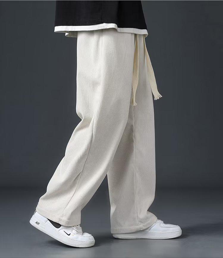 Men's Fleece-Lined Corduroy Sweatpants - Casual Loose Straight-Leg for All Seasons